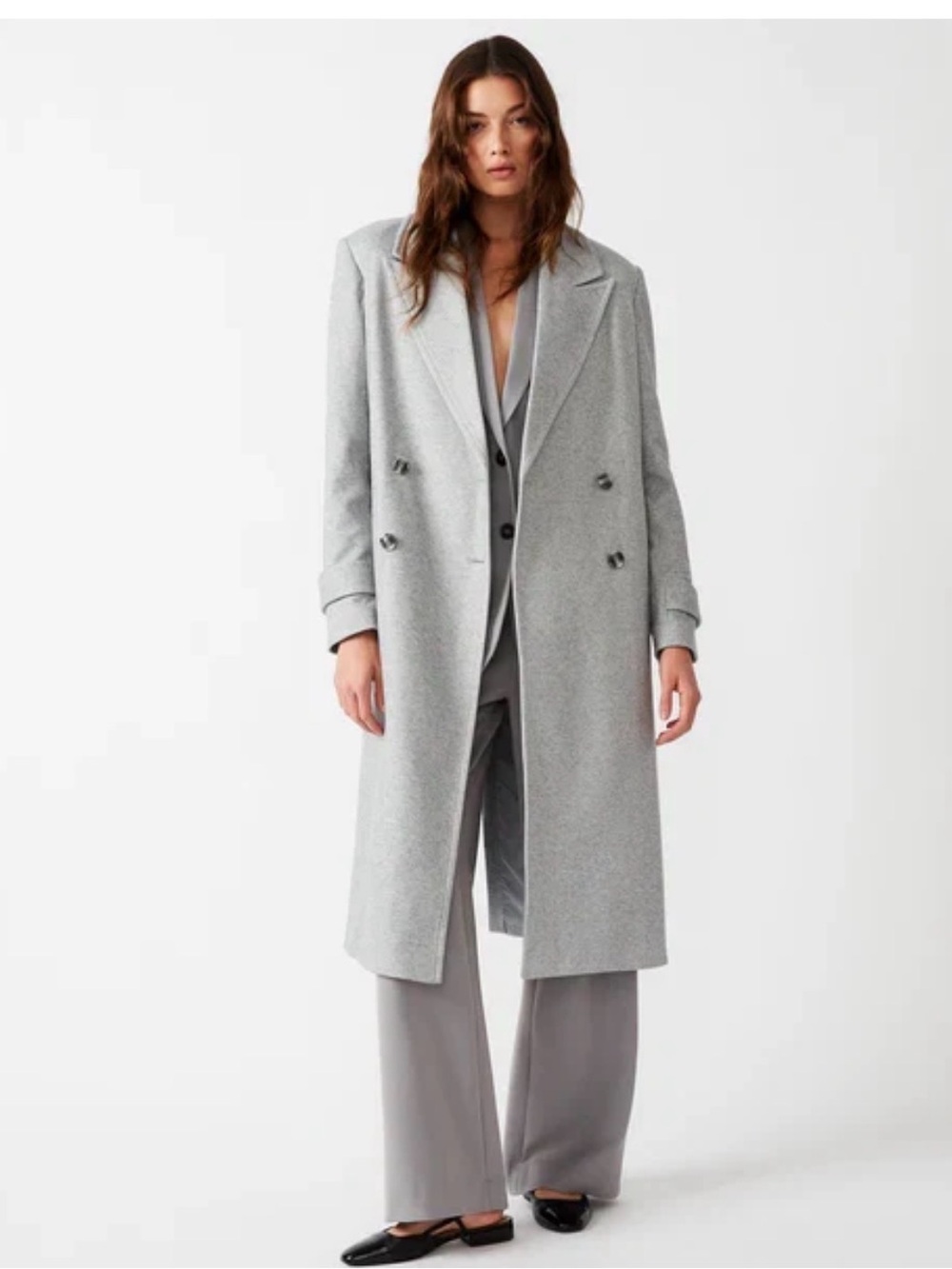 Steve Madden Double-Breasted Light Gray Trench Coat